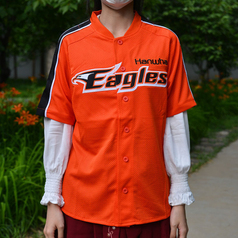 kbo韩国nepos职业队hanwha韩火鹰球迷棒球服半袖开衫上衣刺绣