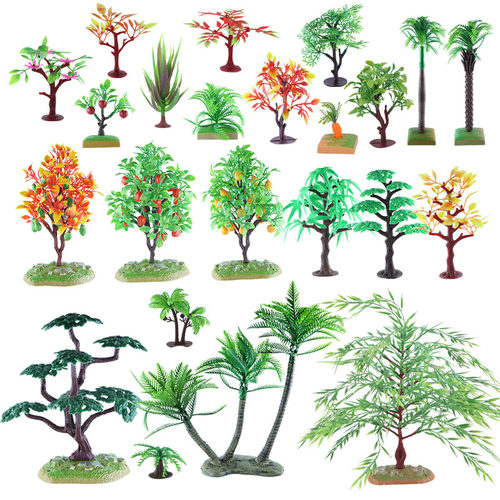 幼儿园小树木摆件塑料仿真绿植果树模型套装沙盘摆件装饰场景玩具