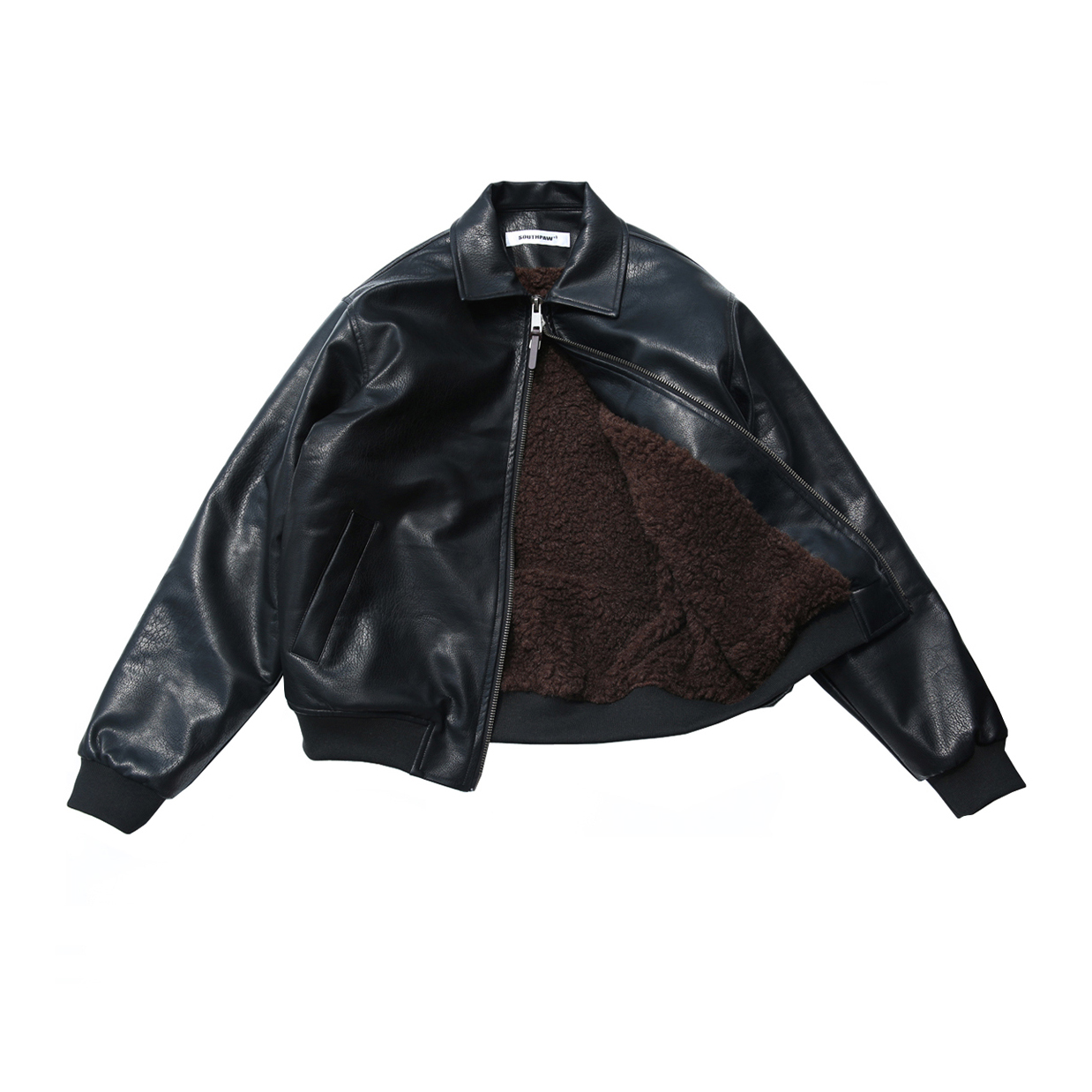 SOUTHPAW+1男装店秋季新品青年日常休闲毛绒内丹PU仿皮夹克外套