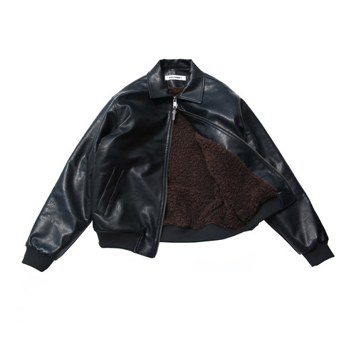 SOUTHPAW+1男装店秋季新品青年日常休闲毛绒内丹PU仿皮夹克外套