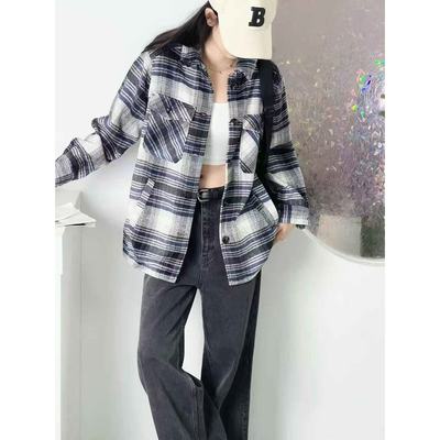 条纹撞色设计宽松百搭衬衫款外套