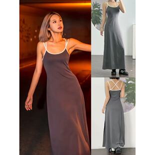 吊带裙 纯欲风休闲度假高级灰大A摆收腰显瘦长款 03.11新品 呦R