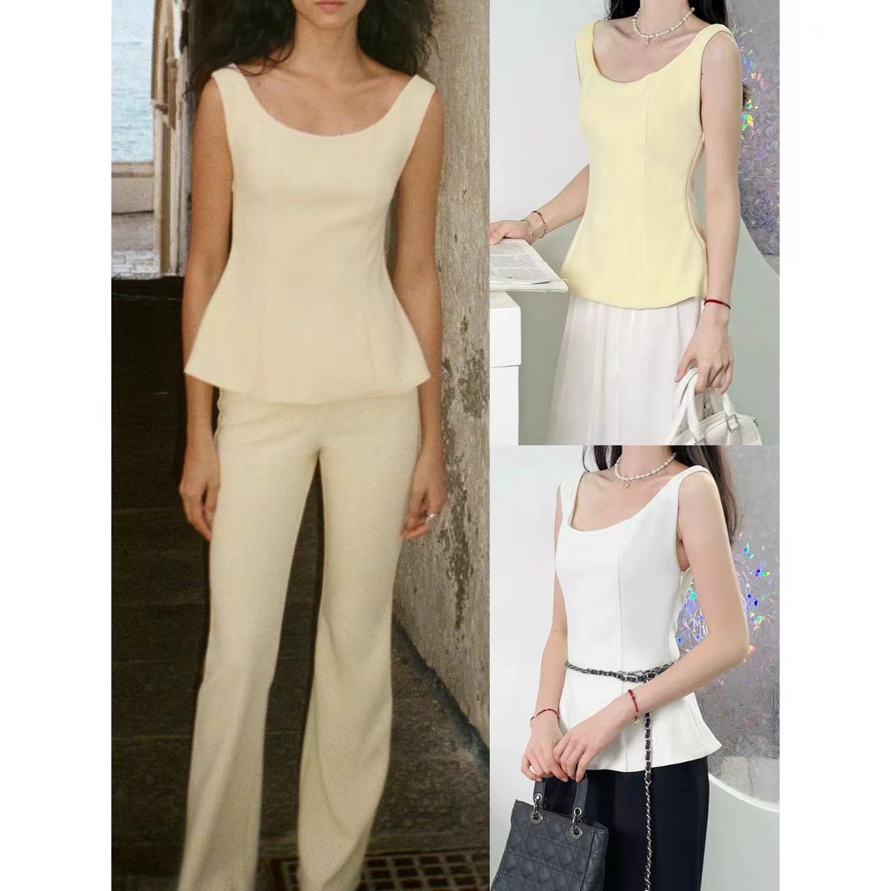 辣妹风百搭纯色上衣收腰无袖背心