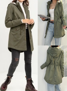 01.03新品 瑞典单 秋冬夹棉户外休闲运动宽松连帽中长款工装外套