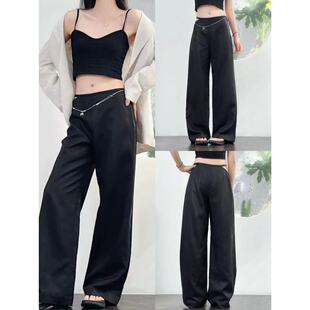 OOhome新品 OS 萊赛尔亚麻混纺美式辣妹风高腰速干阔腿垂坠感长裤