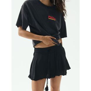 06.03新品 瑞典单 复古波西米亚慵懒风系带松紧腰飘逸A摆短裤