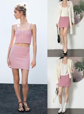 11.08新品 西班牙Z 欧美ins甜辣风高腰纹理显瘦弹力包臀半身裙