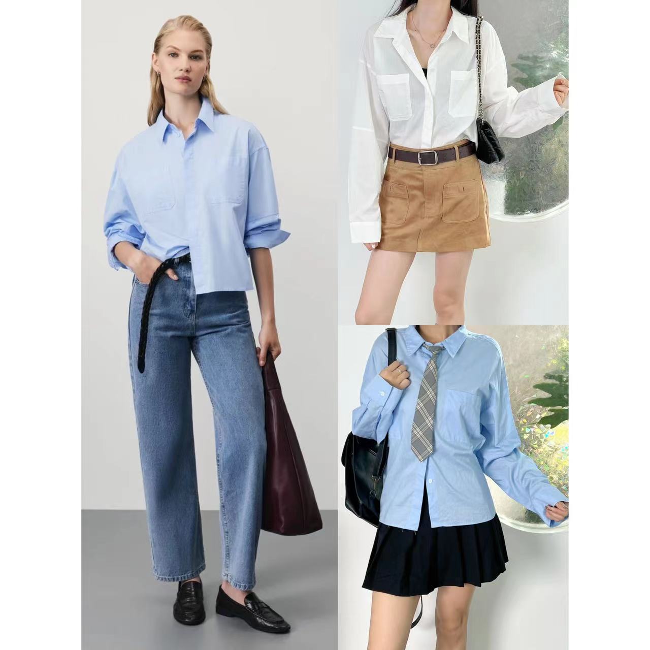 10.18新品 韩版学院风简约双口袋设计宽松显瘦减龄百搭衬衫~纯棉