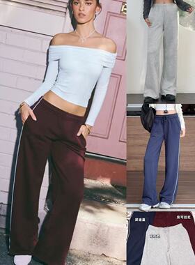 01.14新品 cott*n旗下s 美式休闲松紧撞色宽松长裤复古阔腿卫裤