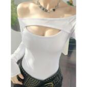 澳洲cot bm风纯欲一字肩胸前镂空设计修身 01.21新品 长袖 T恤