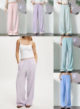 OOhome新品 澳洲cott*n 亚麻混纺通勤百搭纯色盐系休闲宽松阔腿裤