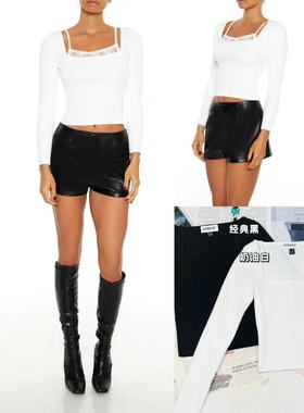 12.20新品 爱福21纯欲BM风假两件方领蕾丝边修身显瘦百搭针织上衣