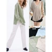 12.10新品 瑞典单 老钱风慵懒随性宽松V领纯色柔软百搭针织毛衣