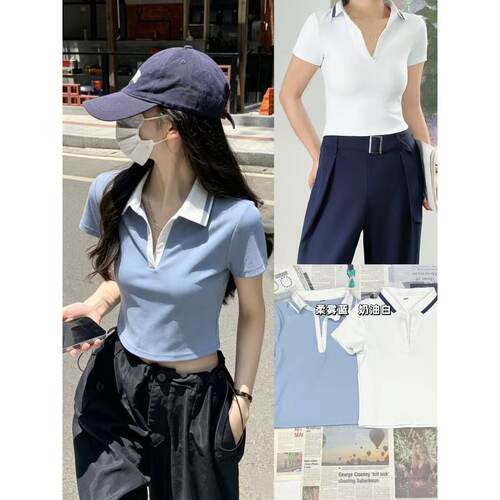04.29新品澳洲co*ton美式学院风减龄POLO翻领条纹针织百搭上衣