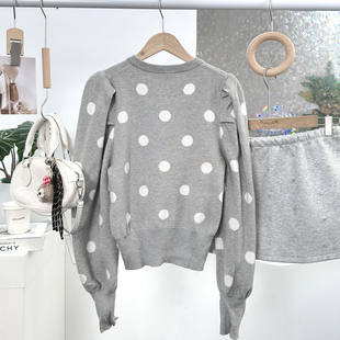 12.24新品 甜美MIU系风减龄圆领套头波点休闲百搭针织上衣 Sfera