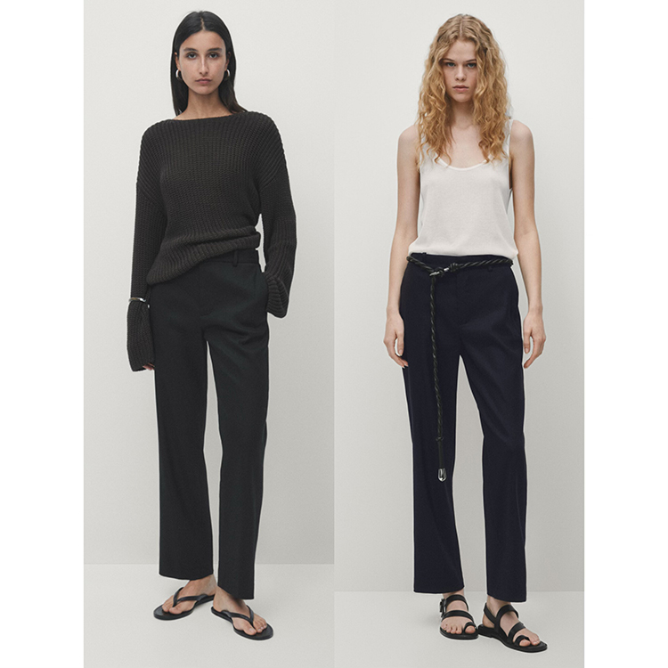 高及感中高腰西装烟管裤