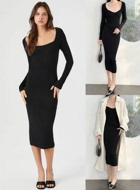 12.06新品 爱福21  复古赫本风极简针织方领修身设计显瘦连衣裙