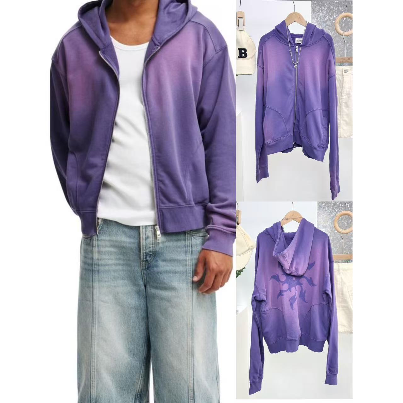 拉链连帽渐变色休闲运动百搭卫衣