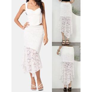 04.15新品 Madden NYC法式不规则下摆设计蕾丝透视垂感百搭半身裙