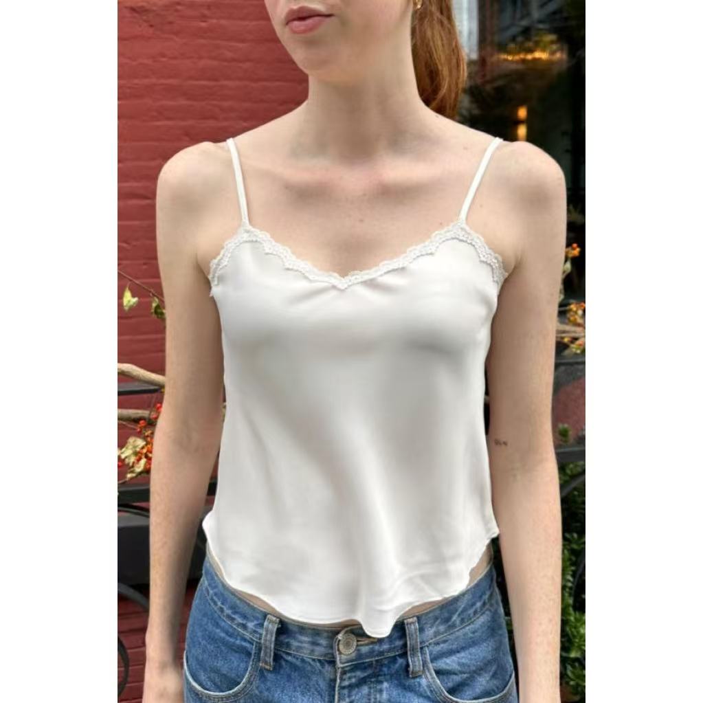 蕾丝拼接短宽松缎面舒适背心吊带