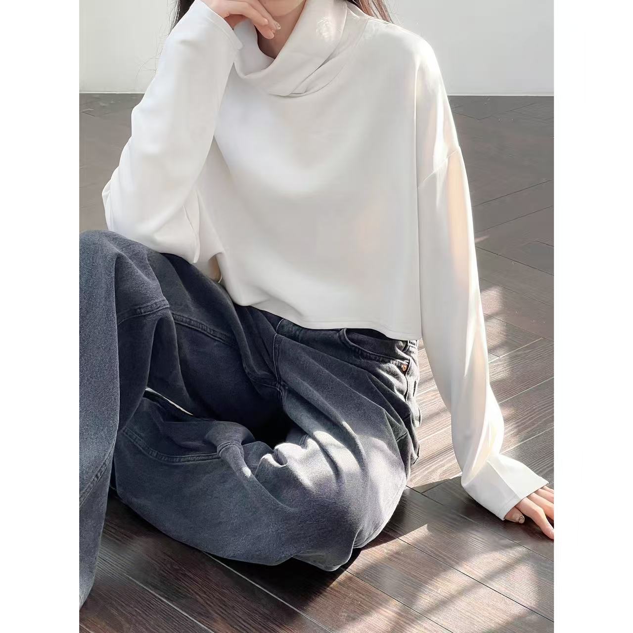 莫代尔混纺柔软高领宽松百搭上衣