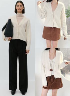 11.12新品 reserved 复古名媛风珍珠设计V领宽松百搭针织开衫上衣