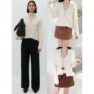 11.12新品 reserved 复古名媛风珍珠设计V领宽松百搭针织开衫上衣