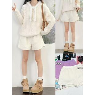 秋冬纯欲软糯松紧百搭保暖羊羔毛短裤 o人手bi备包U 11.26新品