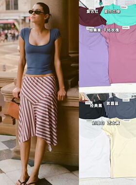 03.07新品 澳洲cotton 美式休闲日常百搭简约V领修身短袖T恤上衣