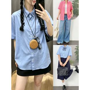 06.13新品 小优家 日系学院风及简翻领宽松休闲百搭薄款短袖衬衫