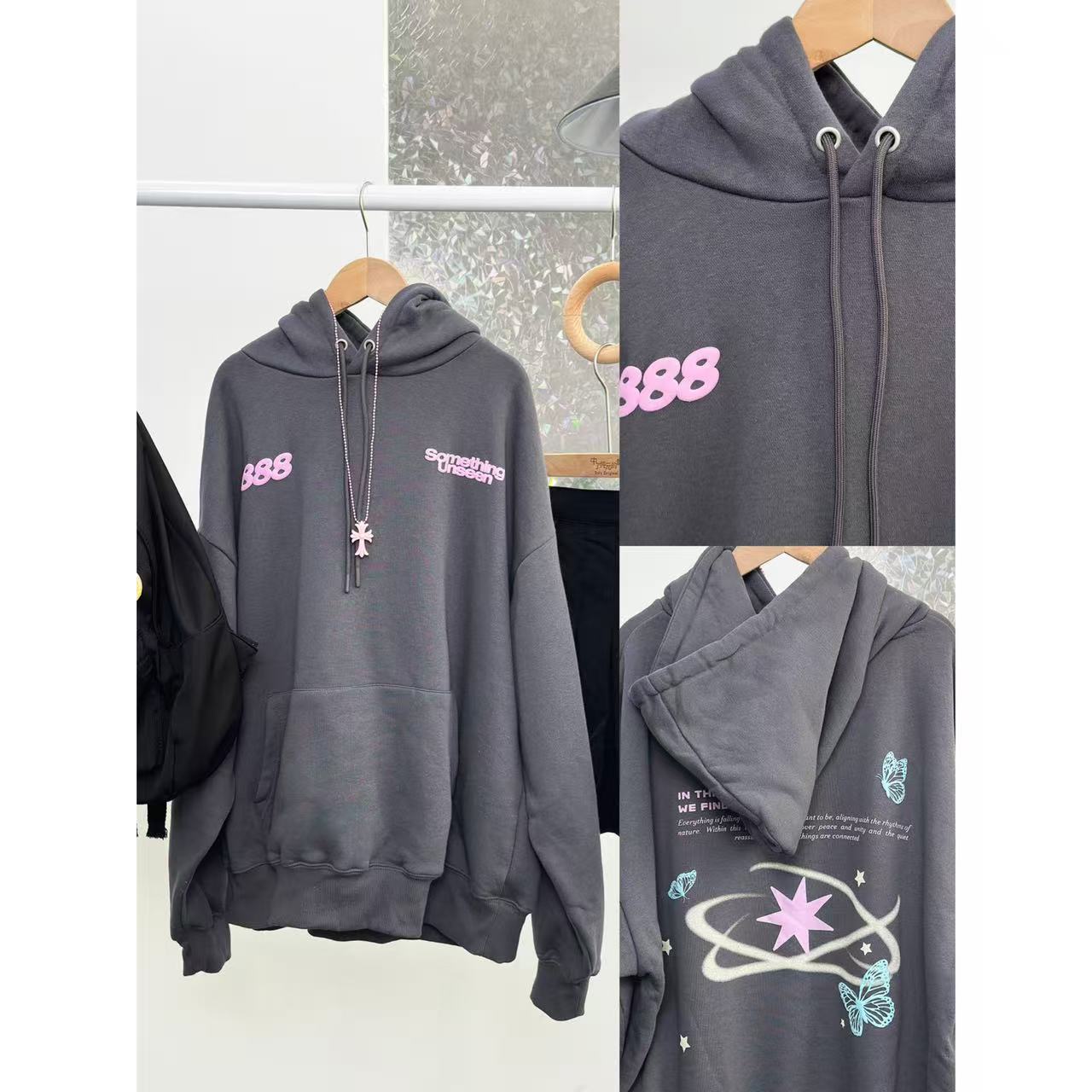 印花运动休闲宽松连帽套头卫衣