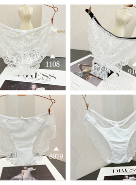 大码200斤性感蕾丝白色中腰三角裤 纯棉底档提臀夏季薄速干女内裤