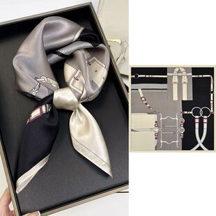 定制logo春夏真丝丝巾桑蚕丝女士70cm小方巾奢华丝绸围巾礼盒装