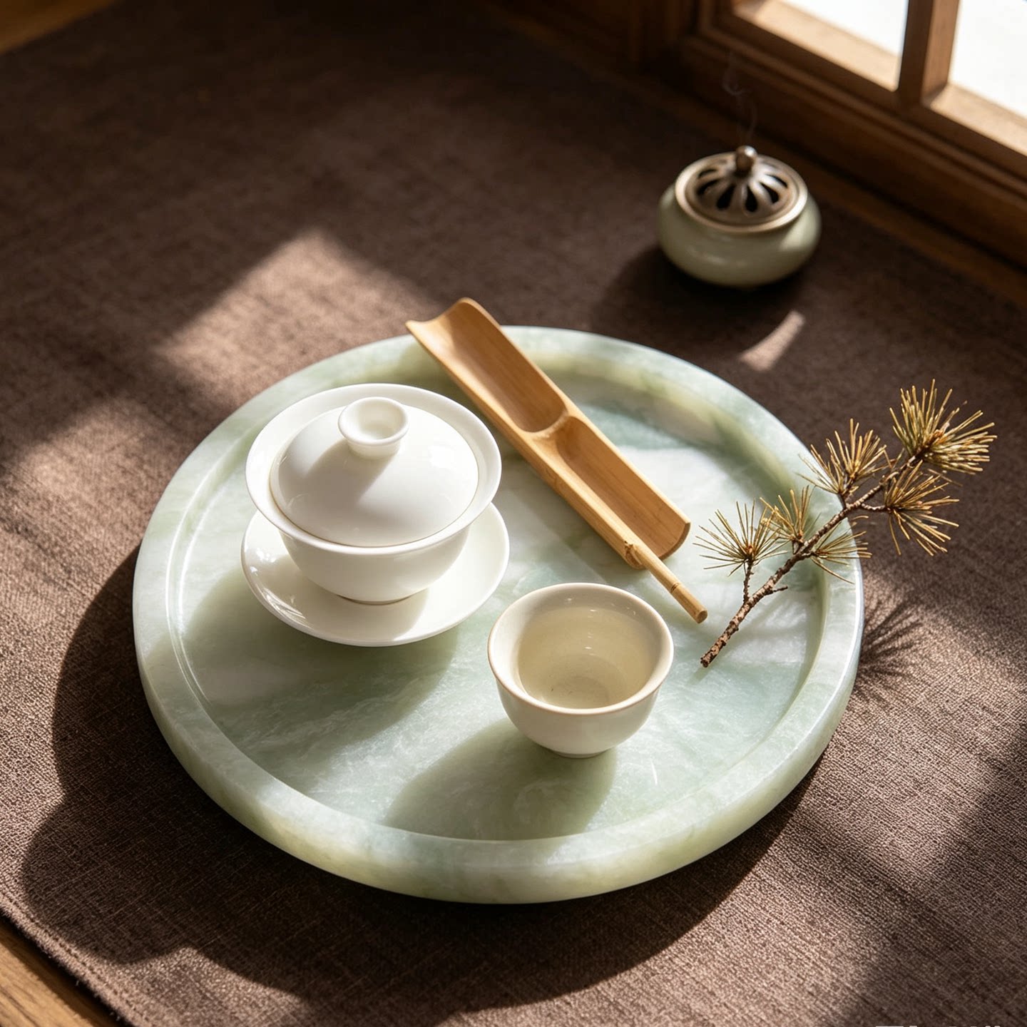 天然纹理大理石托盘新中式茶盘侘寂风香薰收纳盘桌面摆件