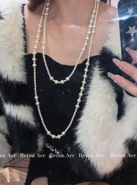 赫本风长款珍珠项链女毛衣链气质不规则秋冬轻奢小众2023新款爆款