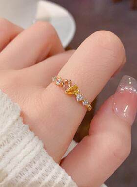 轻奢镶钻撞色爱心开口戒指女