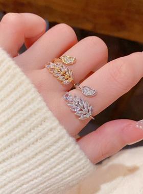 法式轻奢超闪锆石开口戒女