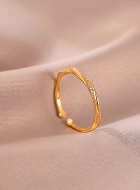18K金素圈戒指开口可调节食指
