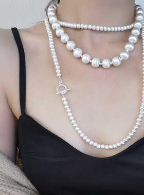 春夏新款拉丝圆球项链轻奢高级感锁骨链小众长款串珠叠戴毛衣链