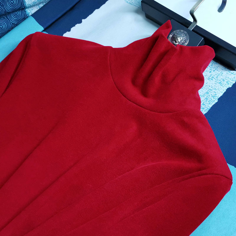 新品 加厚本命年大红色双面发热澳绒打底衫男高领内搭德绒长袖t恤