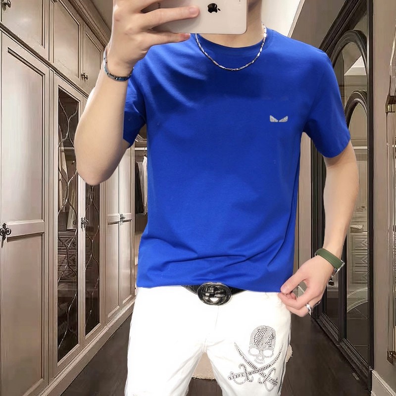 欧洲站潮牌冰丝滑丝光棉短袖T恤男带烫钻薄款半袖潮流修身打底衫