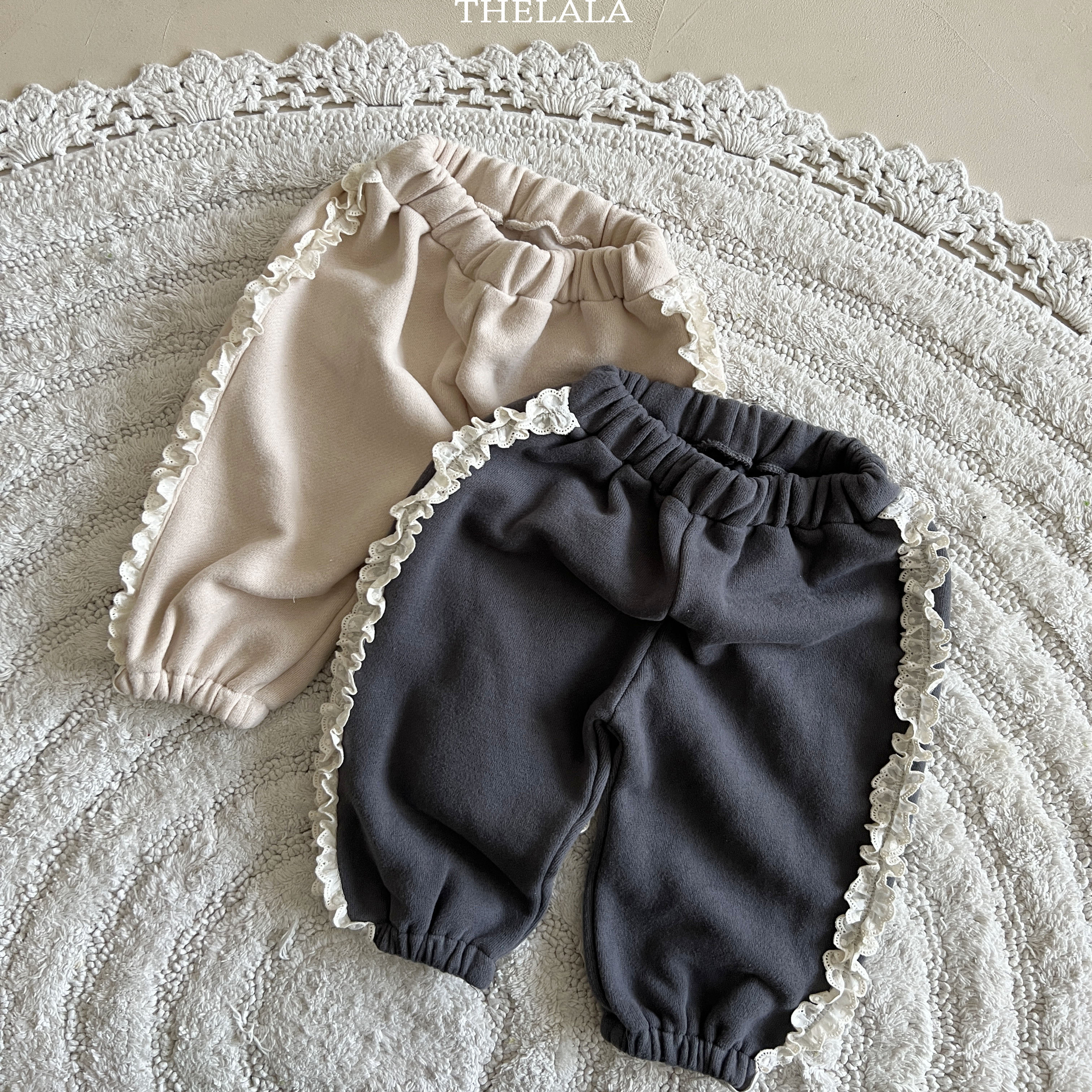 韩国 LALA 童装 女童冬款加厚蕾丝花边束脚裤 软糯宝宝舒适卫裤