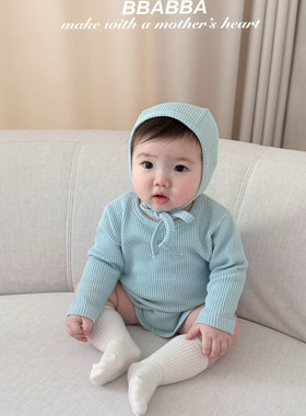 韩国童装BBABBA 宝宝连体衣萌趣可爱超吸睛爬服哈衣含帽