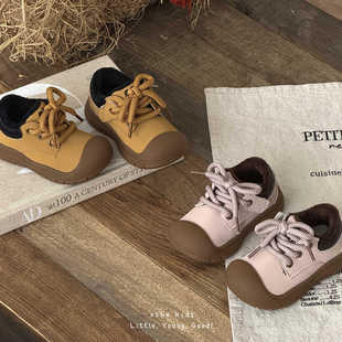 儿童小黄靴秋冬新款男童韩版复古胖头马丁靴女童加绒保暖软底皮靴