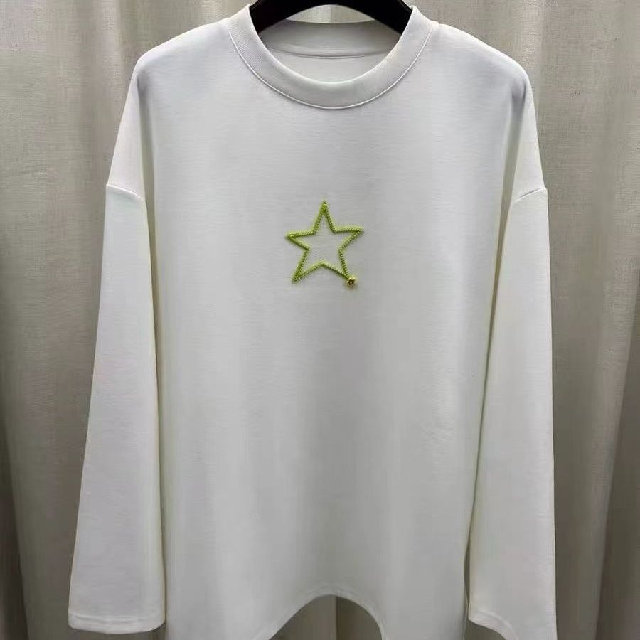 2025冬季新款休闲风五角星刺绣加厚长袖T恤女时尚宽松百搭上衣潮