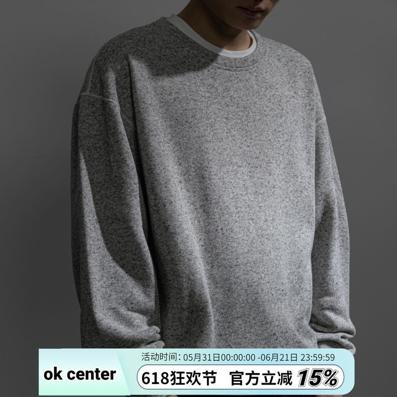41688 by Ok center 特殊的花灰特柔软织粉笔灰煤点黑长袖卫衣TEE