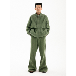 上衣夹克复古 office系列重洗水军绿牛仔工人套装 center