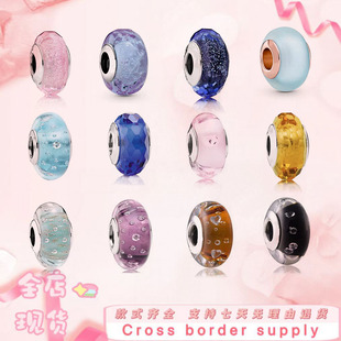 琉璃珠串饰S925闪烁玻璃串珠穆拉诺DIY蛇骨手链散珠配件个性礼物