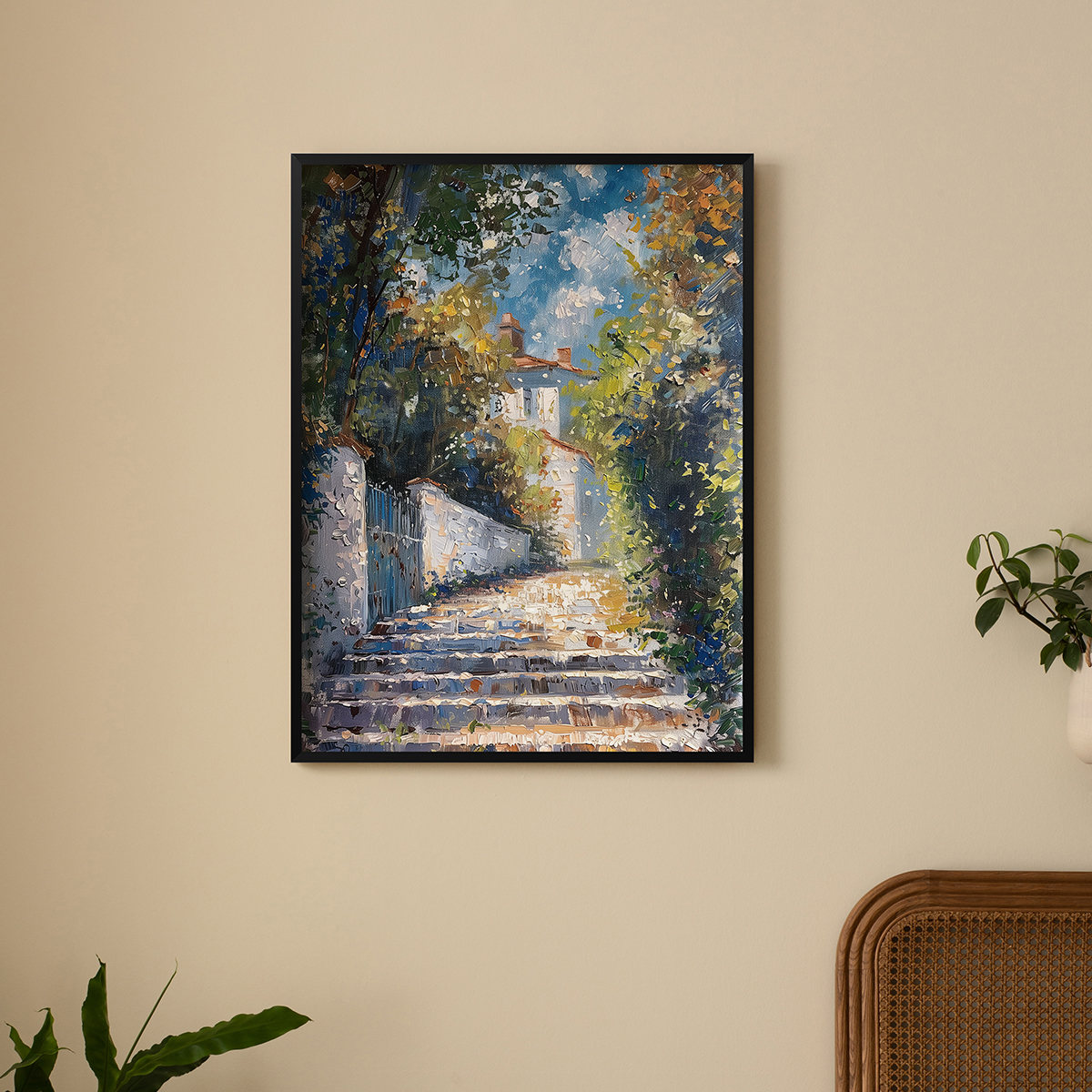 阳光小径客厅卧室沙发酒店风景自然植物装饰画挂画艺术框油画壁画图片
