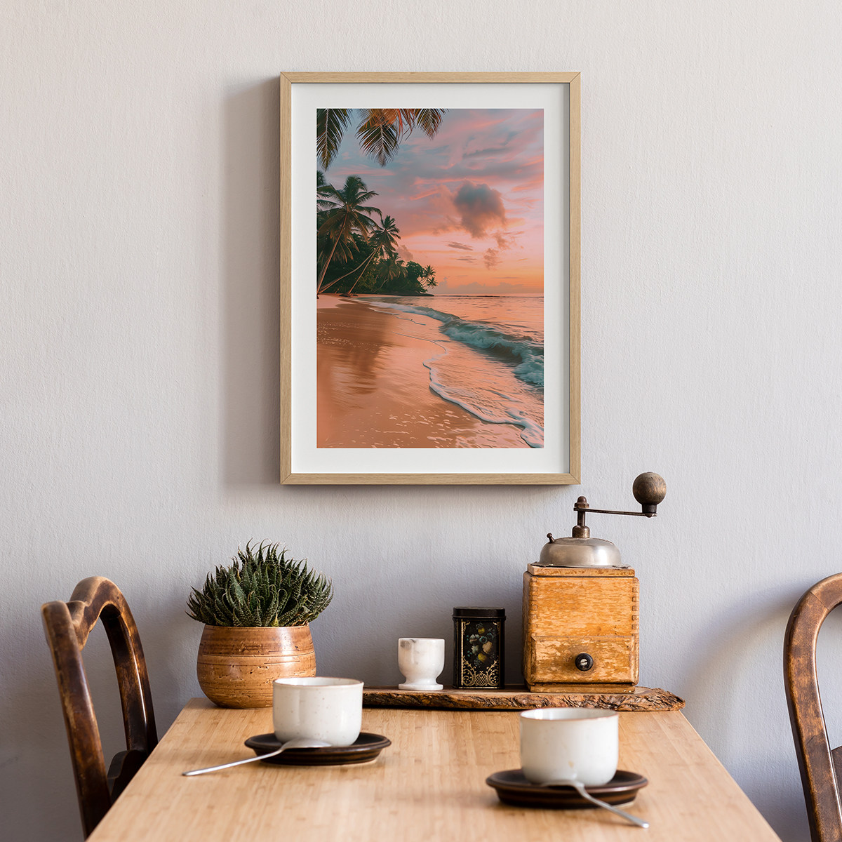 棕榈夕阳客厅卧室沙发风景自然植物海边沙滩装饰画挂画艺术框油画